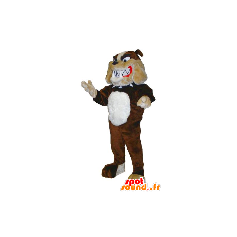 Brun, beige og hvid bulldog maskot - Spotsound maskot kostume