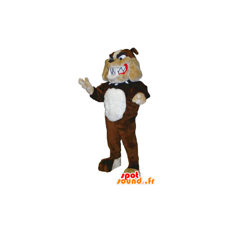Mascotte de bulldog marron, beige et blanc - MASFR20459 - Mascottes de chien