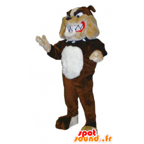 Brun, beige og hvid bulldog maskot - Spotsound maskot kostume