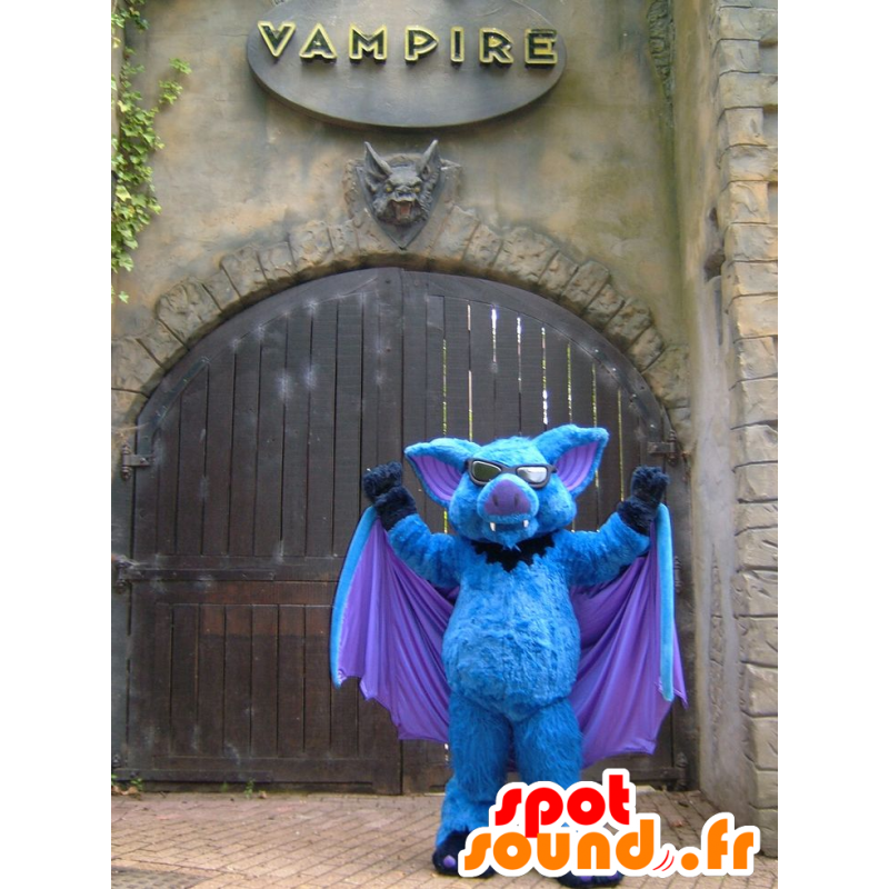 Mascotte de chauve-souris bleu, violette et noire - MASFR20462 - Mascotte de souris