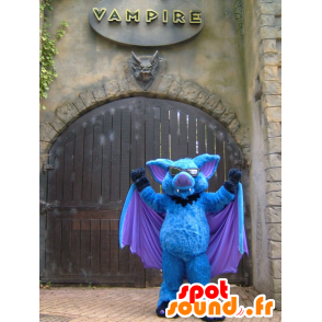 Mascot blauw vleermuis, violet en zwart - MASFR20462 - Mouse Mascot