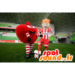 2 maskoter, en gigantisk rødt hjerte, og en fotballspiller - MASFR20463 - Valentine Mascot