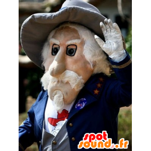Homem mascote farpado idoso no terno azul - MASFR20464 - Mascotes homem