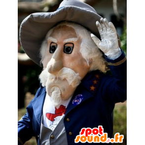Homem mascote farpado idoso no terno azul - MASFR20464 - Mascotes homem