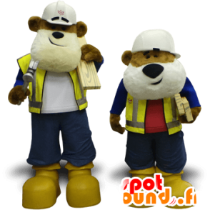 2 mascottes d'ours bricoleurs - MASFR20465 - Mascotte d'ours