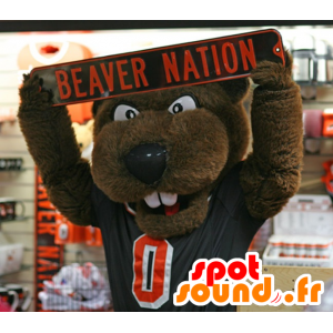 Mascotte bruine beer, bever in sportkleding - MASFR20466 - Bear Mascot