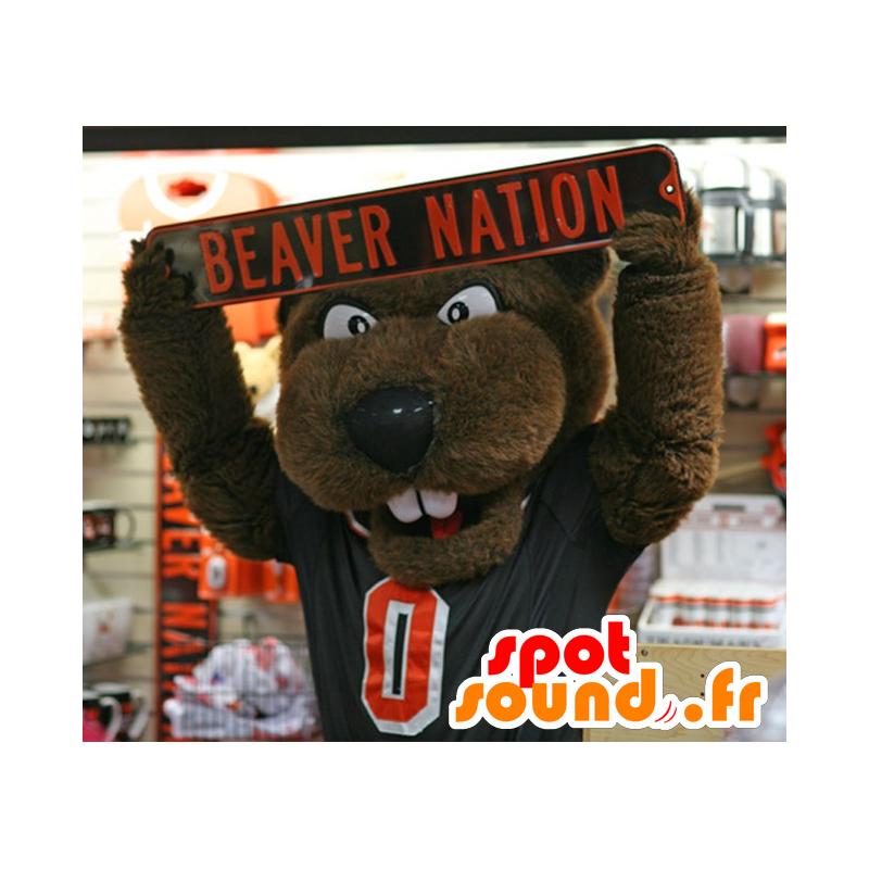 Mascot brown bear, beaver in sportswear - MASFR20466 - Bear mascot