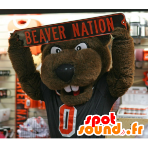 Mascot brown bear, beaver in sportswear - MASFR20466 - Bear mascot