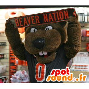 Mascot orso bruno, castoro in abbigliamento sportivo - MASFR20466 - Mascotte orso