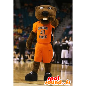 Mascotte d'ours marron, de castor en tenue de sport - MASFR20466 - Mascotte d'ours