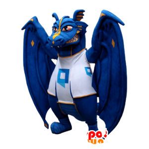 Drachen-Maskottchen, blau und weiß - MASFR20467 - Dragon-Maskottchen