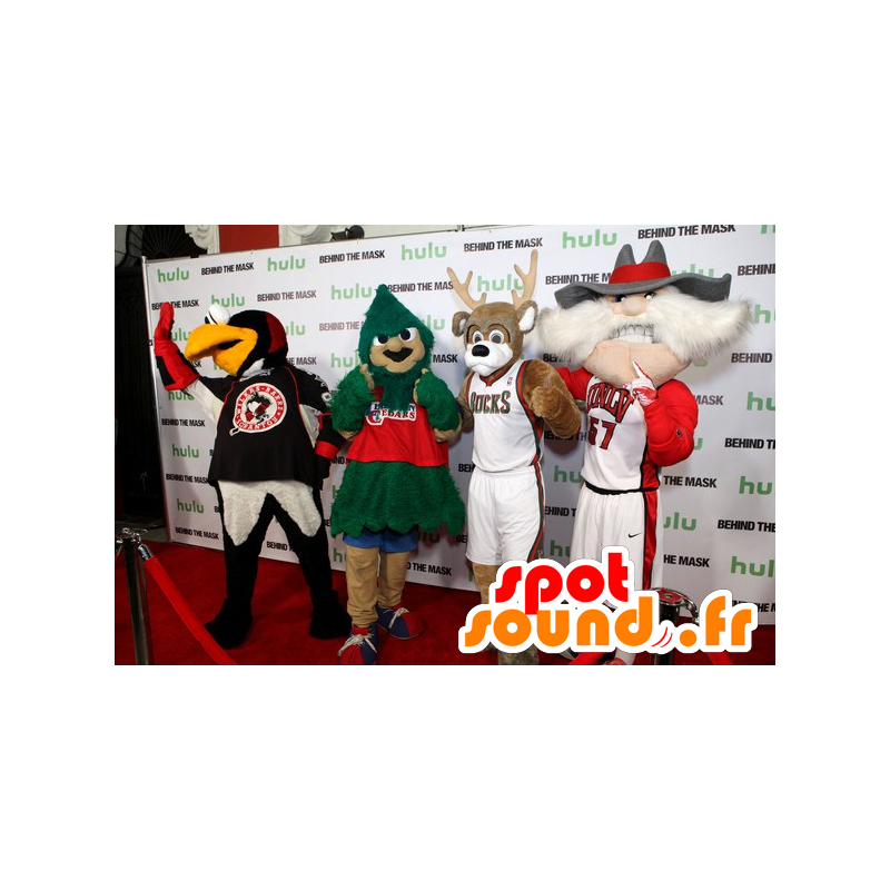 4 mascots, a bird, a tree, a reindeer and an old man - MASFR20468 - Mascot of birds