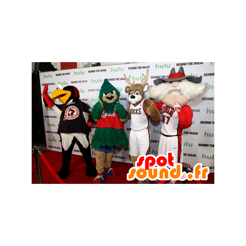 4 mascottes, een vogel, een boom, een rendier en een oude man - MASFR20468 - Mascot vogels