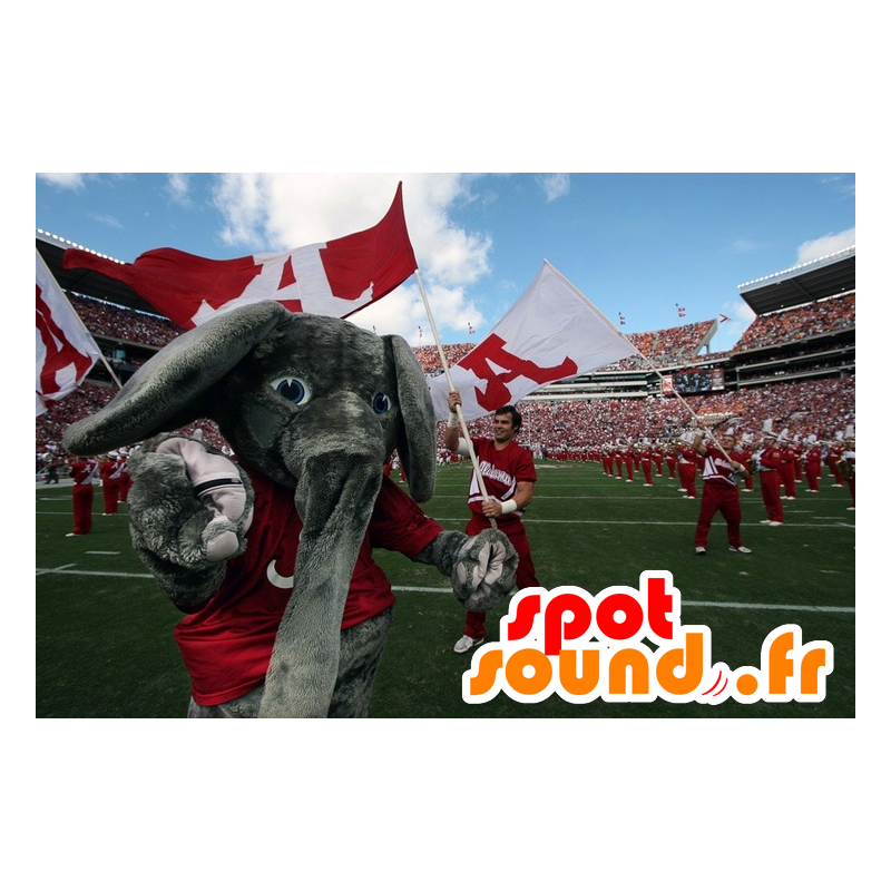 Mascot gray elephant with a red shirt - MASFR20477 - Elephant mascots Mascot gray elephant with a red shirt - MASFR20477 - Elephant mascots