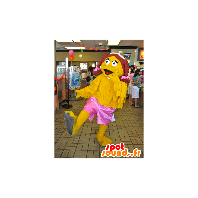 Menina mascote pato amarelo com tranças - MASFR20482 - patos mascote Menina mascote pato amarelo com tranças - MASFR20482 - patos mascote