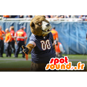 Una mascota del oso marrón con un jersey azul - MASFR20485 - Oso mascota