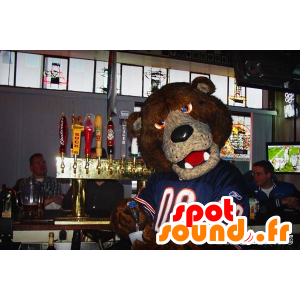 Van de bruine beer mascotte met een blauwe trui - MASFR20485 - Bear Mascot