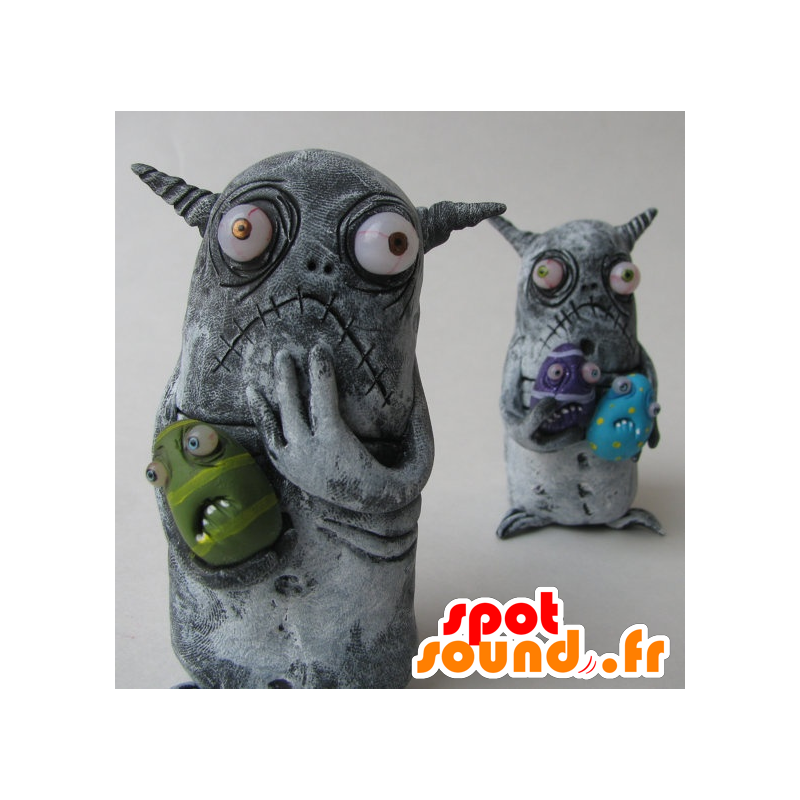 2 maskotter af små grå monstre - Spotsound maskot kostume
