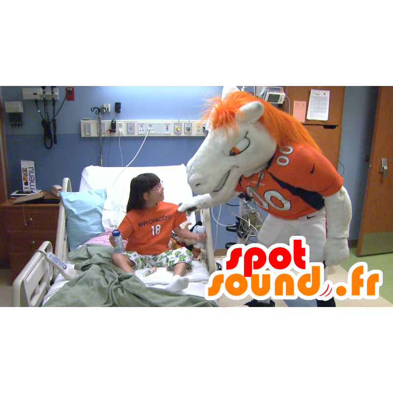 Bílý kůň maskot a oranžová - MASFR20488 - kůň maskoti Bílý kůň maskot a oranžová - MASFR20488 - kůň maskoti