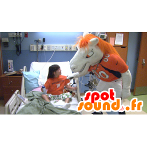 Bílý kůň maskot a oranžová - MASFR20488 - kůň maskoti