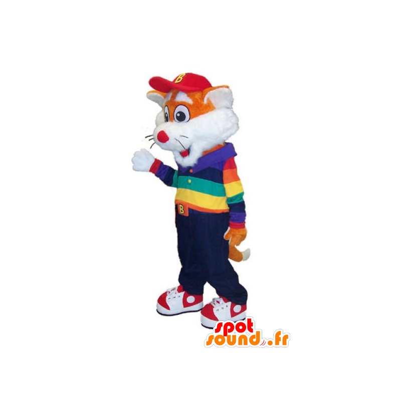 Mascot van kleine oranje en witte vos in kleurrijke outfit - MASFR20494 - Fox Mascottes