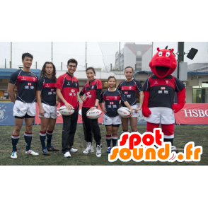 Maskottchen rote Nilpferd in der Sportkleidung - MASFR20495 - Maskottchen Nilpferd