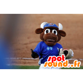 Brown mucca con le corna bianche mascotte - MASFR20498 - Mucca mascotte