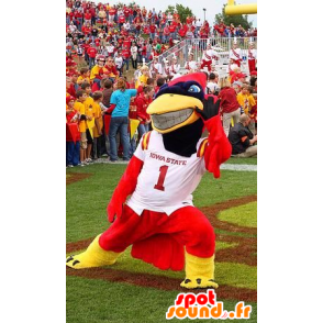 Mascot rood superheld vogel, geel en zwart - MASFR20500 - Mascot vogels