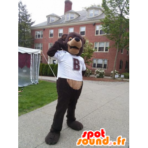 Van de bruine beer mascotte met een wit overhemd - MASFR20525 - Bear Mascot