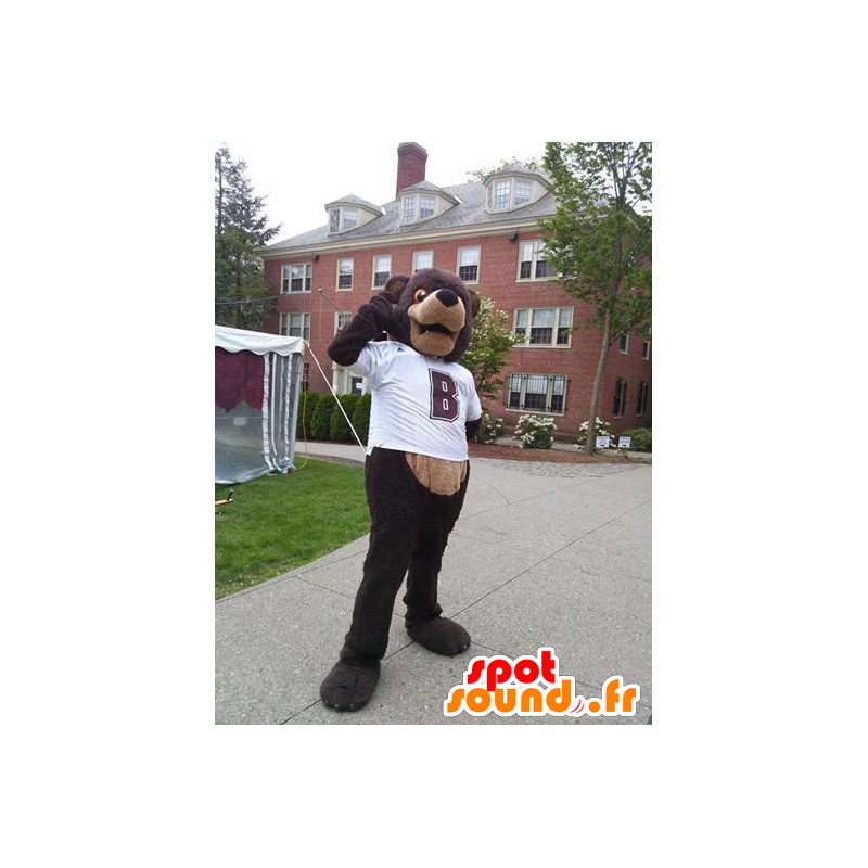 A brown bear mascot with a white shirt - MASFR20525 - Bear mascot