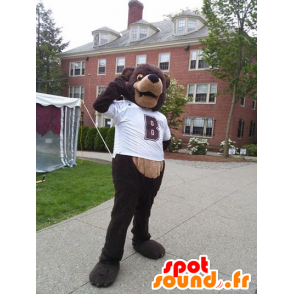 A brown bear mascot with a white shirt - MASFR20525 - Bear mascot