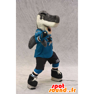 Mascot grijze en witte haai in sportkleding - MASFR20528 - mascottes Shark