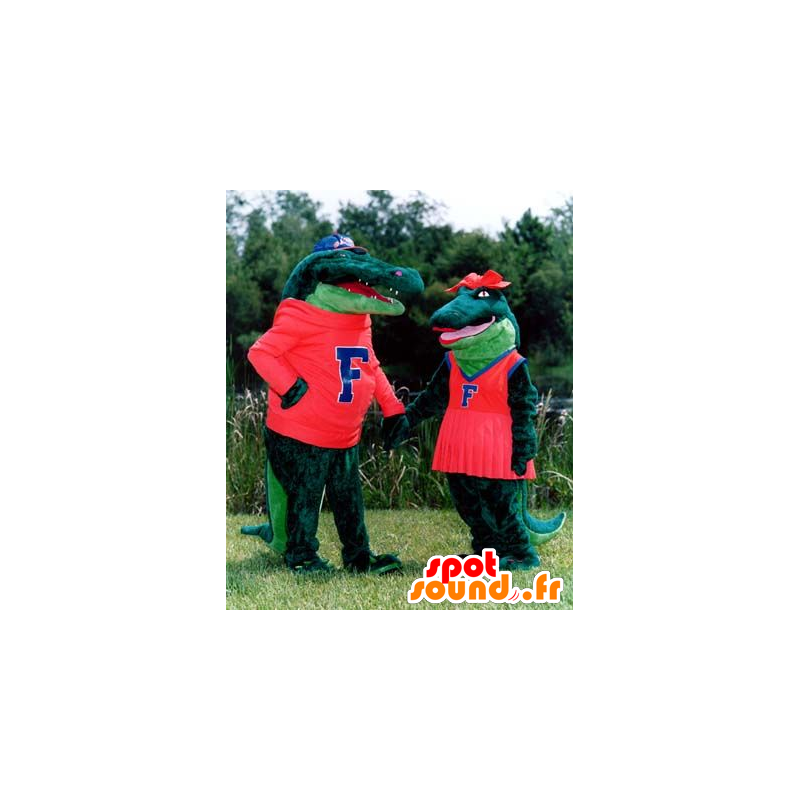 Maskot par grønne krokodiller - Spotsound maskot kostume Maskot par grønne krokodiller - Spotsound maskot kostume