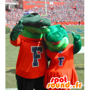 Pair of green crocodile mascot - MASFR20538 - Mascot of crocodiles