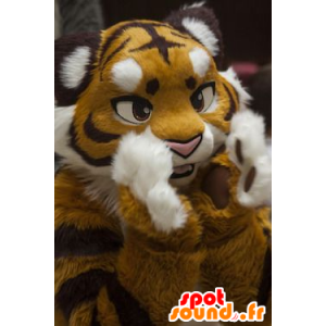 Yellow Tiger-Maskottchen, schwarz und weiß - MASFR20545 - Tiger Maskottchen