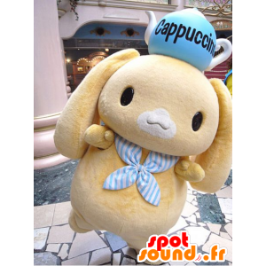 Mascotte small yellow rabbit with a teapot on her head - MASFR20564 - Rabbit mascot