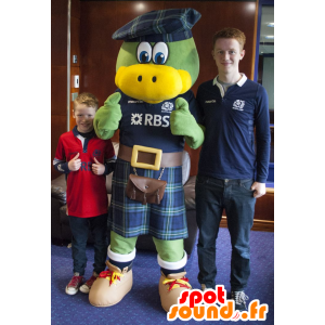 Mascot grønn og gul fugl, kledd i Scottish - MASFR20571 - Mascot fugler