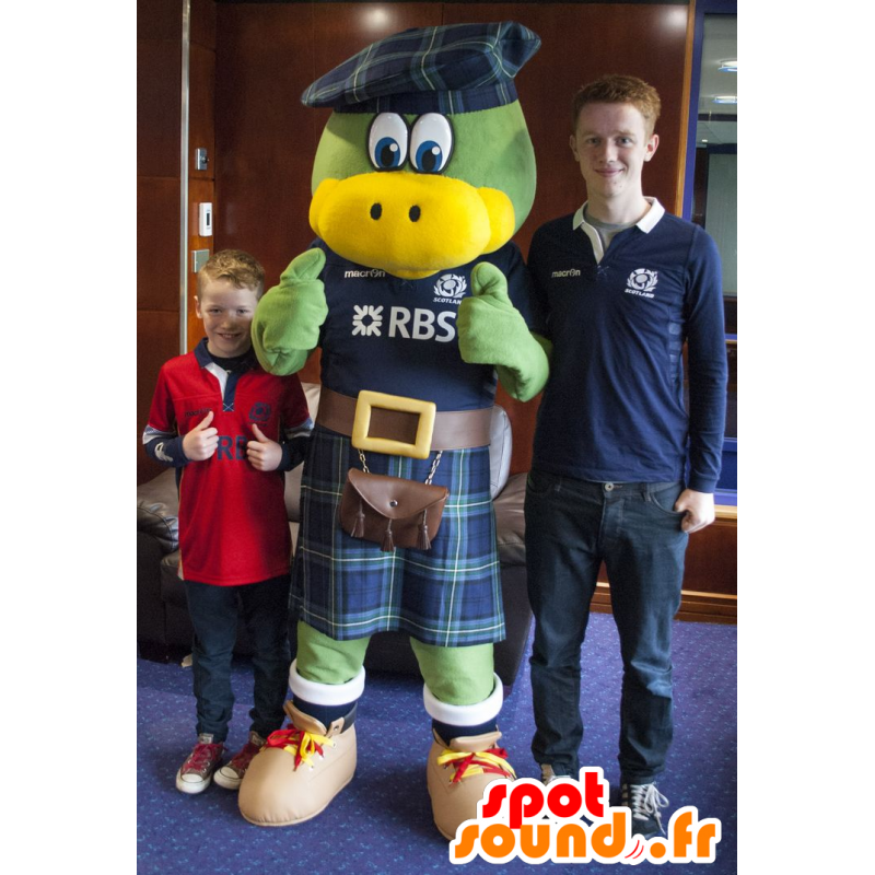 Mascot green and yellow bird, dressed in Scottish - MASFR20571 - Mascot of birds