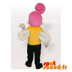 Mascotte geel en zwart fee met roze haar - MASFR006418 - Fairy Mascottes