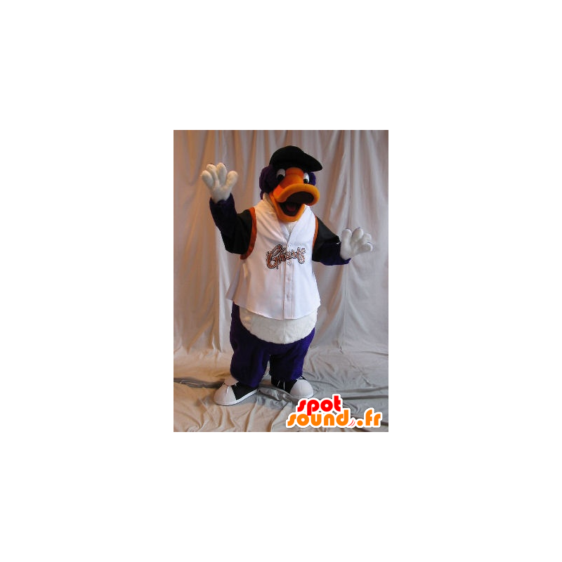 Orange duck maskot, lilla og svart idrett uniform - MASFR20596 - Mascot ender Orange duck maskot, lilla og svart idrett uniform - MASFR20596 - Mascot ender