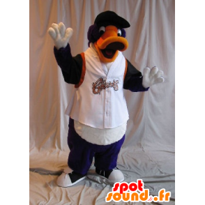 Orange duck maskot, lilla og svart idrett uniform - MASFR20596 - Mascot ender