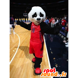 Sort og hvid panda maskot, i sportstøj - Spotsound maskot