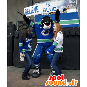 Mascotte d'orque noir et blanc, en tenue de hockey - MASFR20605 - Mascotte sportives