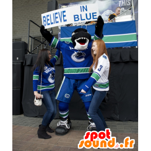 Mascotte d'orque noir et blanc, en tenue de hockey - MASFR20605 - Mascotte sportives