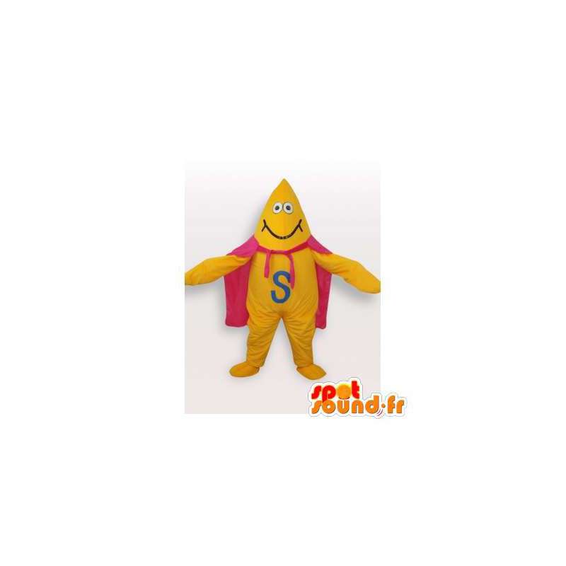 Žlutá hvězda maskot s růžovou pláštěnku - MASFR006419 - Neutajované Maskoti