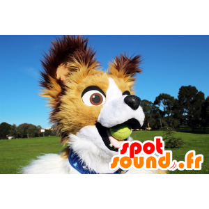 Mascotte de chien blanc, beige et marron - MASFR20612 - Mascottes de chien
