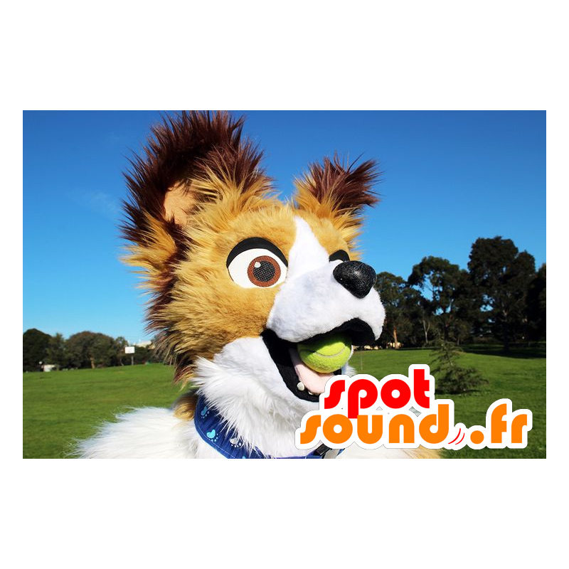 White dog mascot, beige and brown - MASFR20612 - Dog mascots White dog mascot, beige and brown - MASFR20612 - Dog mascots