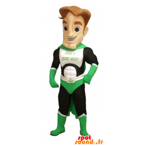 Green superhero mascot, white and black - MASFR20616 - Superhero mascot