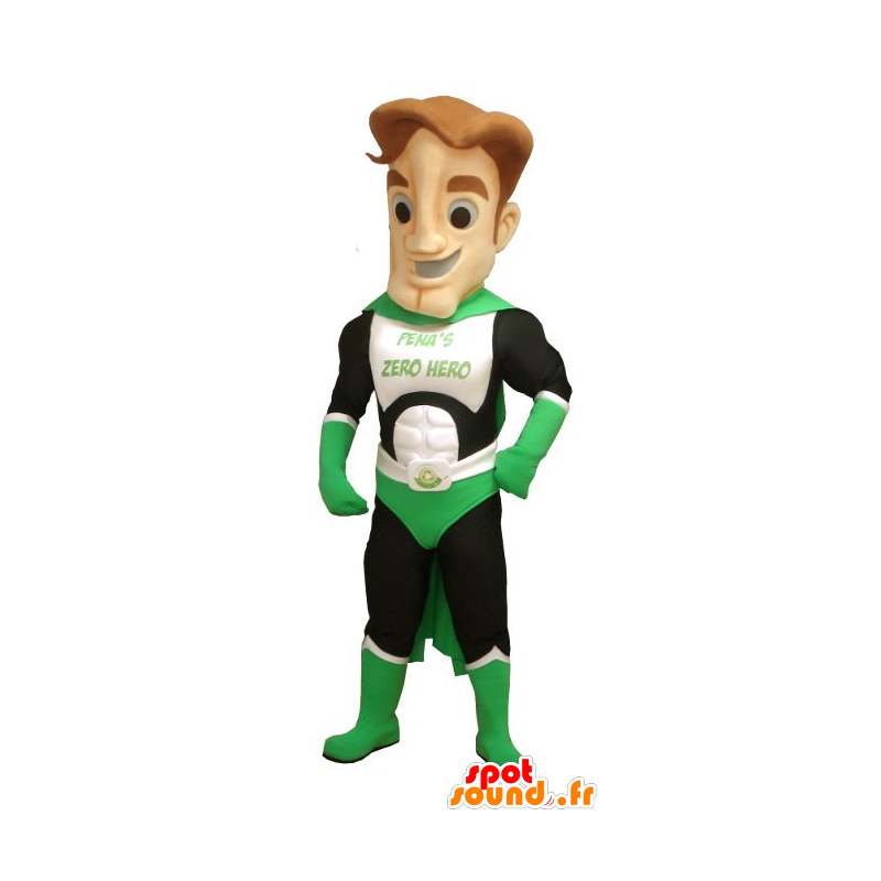 Mascota del superhéroe verde, blanco y negro - MASFR20616 - Mascota de superhéroe