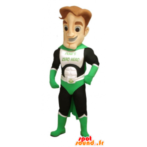 Groene superheld mascotte, wit en zwart - MASFR20616 - superheld mascotte